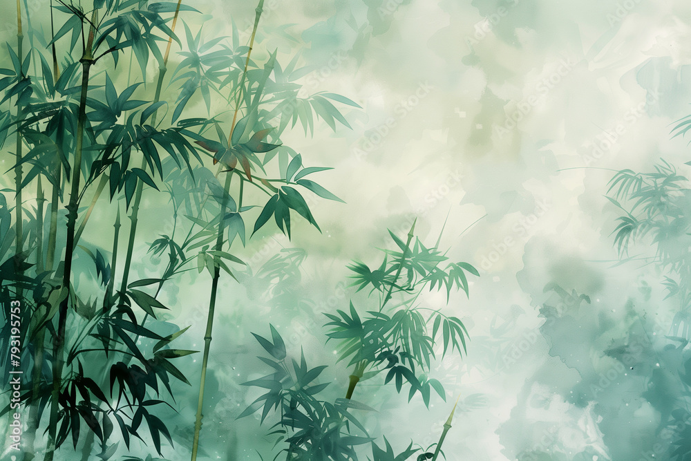 Bamboo Tree Painting With Clouds in Background Bamboo Tree Painting With Clouds in Background