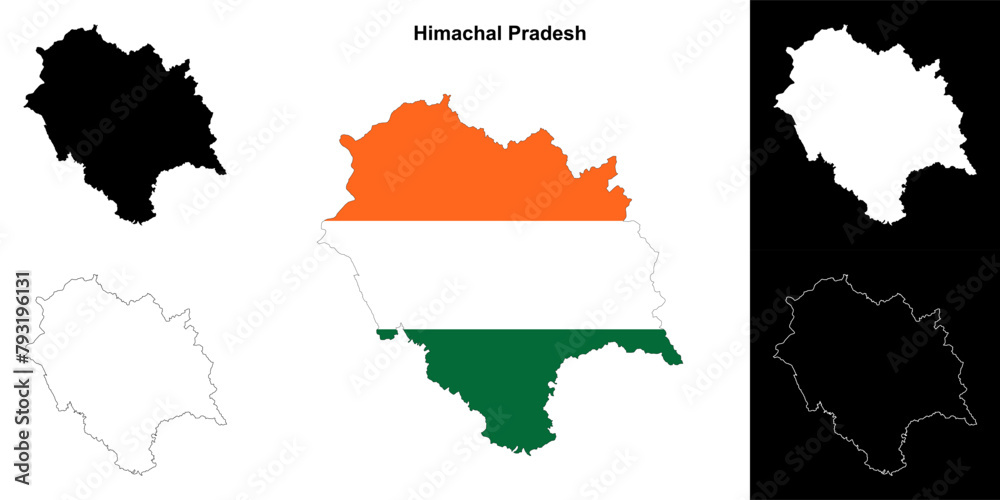 Fototapeta premium Himachal Pradesh state outline map set