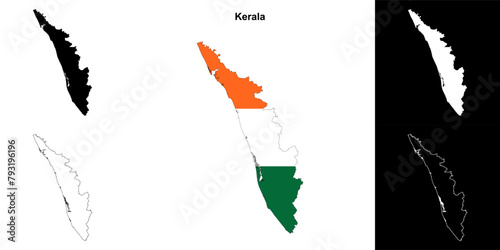 Kerala state outline map set