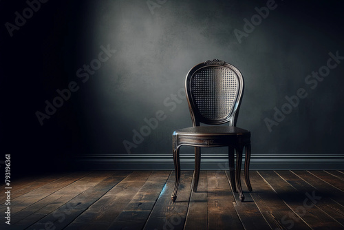 black viennese elegant chair in an empty dark room photo