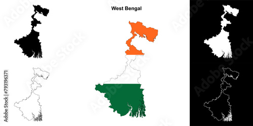West Bengal state outline map set