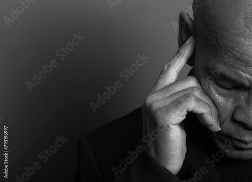 suffering from deafness and hearing loss on grey background with people stock image stock photo	