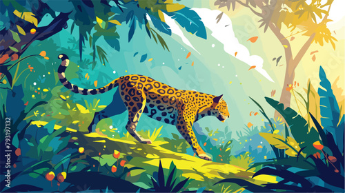Vector cartoon tropical jungle rainforest backgroun