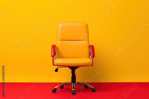 Modern office chair from yellow color, 3d render, Ai generated