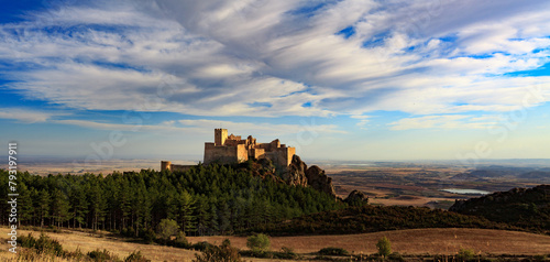 Landscape with medieval castle of Loarre, Spain photo