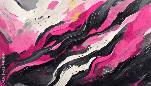 Colorful abstract background with pop of black and pink color. Acrylic paints. Hand drawn art