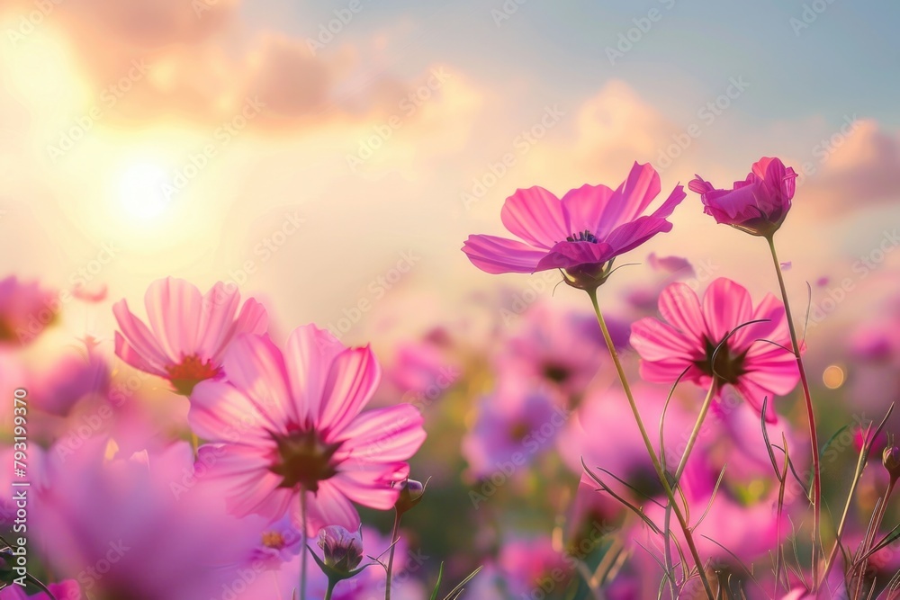 Landscape Flower. Beautiful Blossom with Soft Colors under Dawn Sky Landscape Flower. Beautiful Blossom with Soft Colors under Dawn Sky