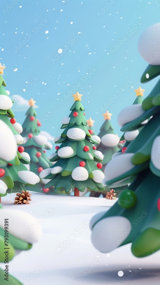 Obraz premium 3d cartoon christmas trees and snow.