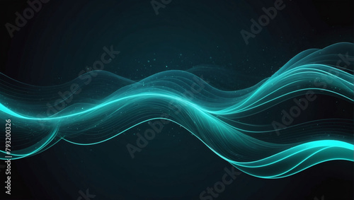Abstract Teal Neon Light Waves Background
