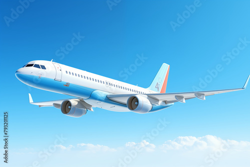 Airplane in the blue sky. Background with selective focus and copy space