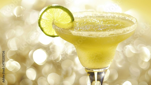 Indulge in a refreshing classic lime margarita adorned with a zesty lime wedge and a sprinkle of turbinado sugar to liven up your Fiesta celebration photo