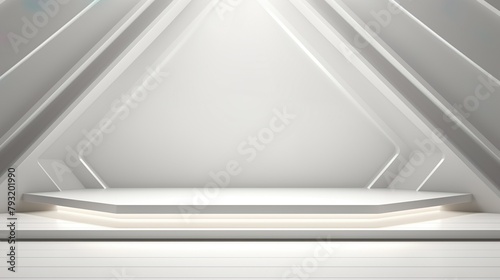 Wallpaper Mural This image showcases an empty yet avant-garde stage with geometric light patterns, ideal for a modern event or product display Torontodigital.ca