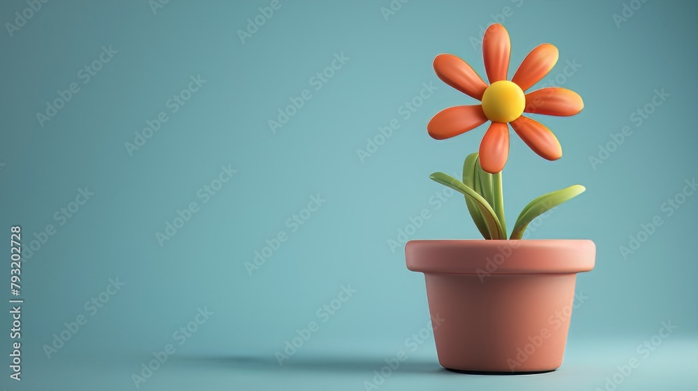 3D cartoon flower in a flowerpot. 3D cartoon flower in a flowerpot.