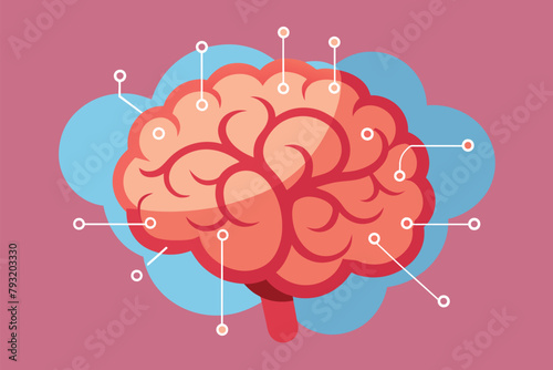 A detailed diagram highlighting the different parts of the human brain set against a pink background, looking for parts of the brain, Simple and minimalist flat Vector Illustration