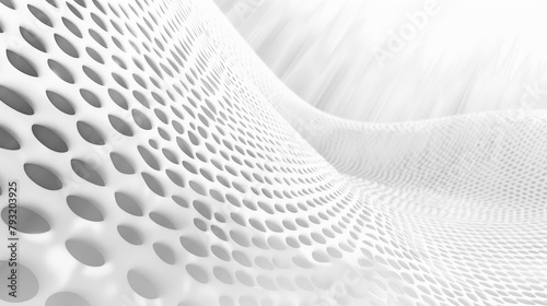 White abstract 3D wave pattern with circular holes. Digital art design for print and web backgrounds