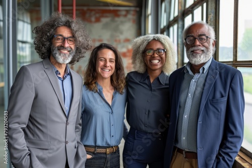 Group of diverse business people standing in a row and smiling at the camera