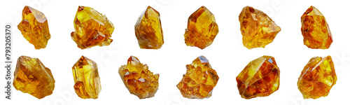 Sparkling citrine crystal collection with golden yellow hues cut out png on transparent background