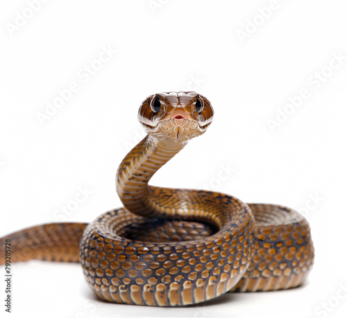 King cobra, Ophiophagus hannah, venomous snake against white background