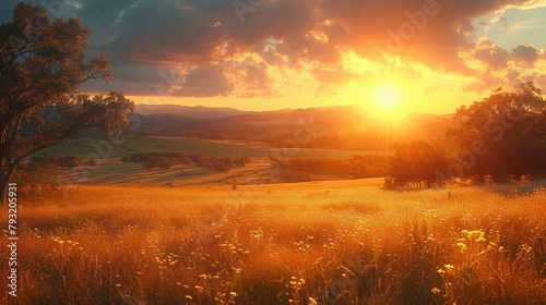 Sheep Farmstead Sunset. AI generate illustration © PandaStockArt