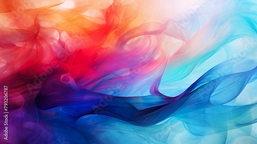 Evocative of emotions and imagination, vibrant waves of color clash and blend in an abstract, digital fluid art composition