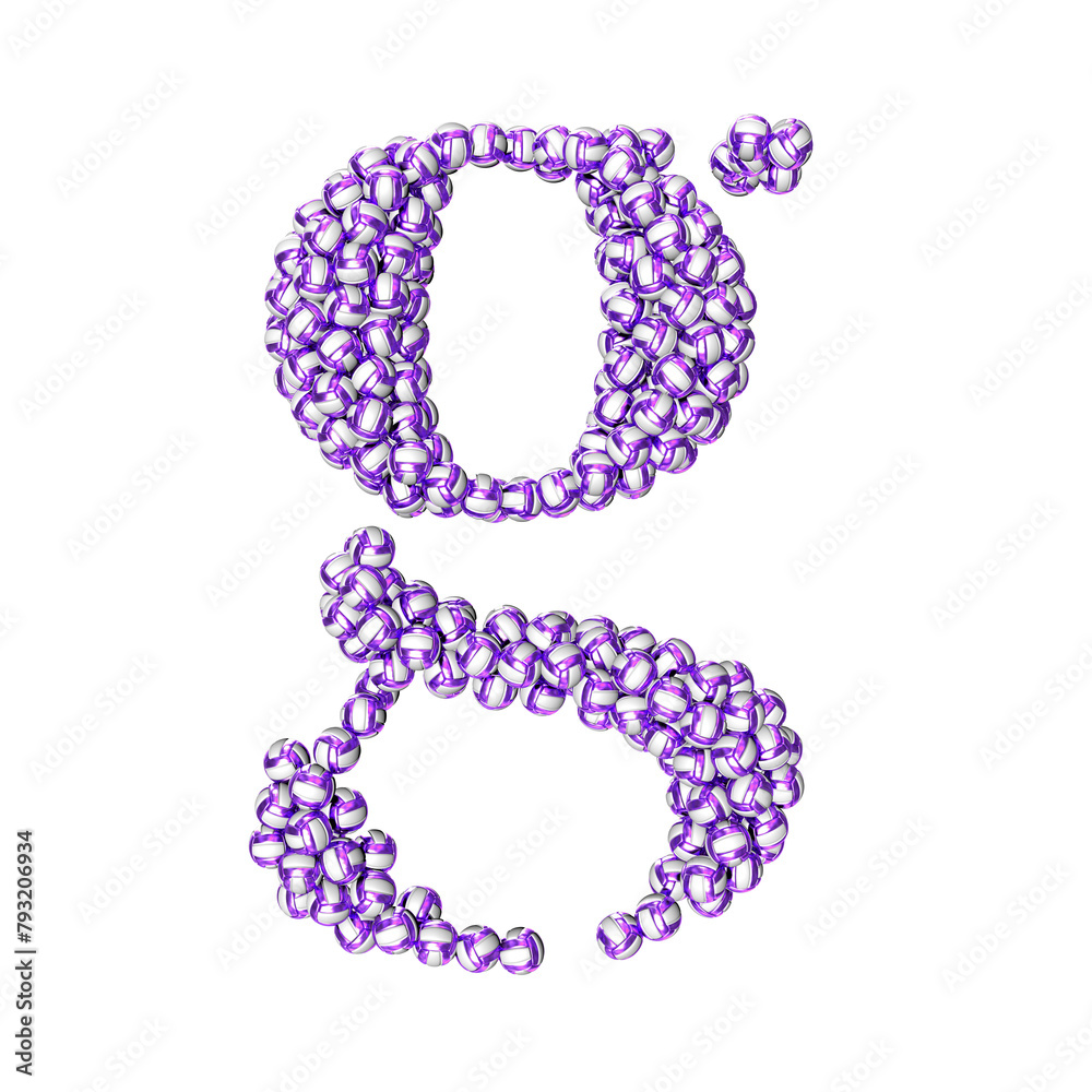 Symbol made of purple volleyballs. letter g