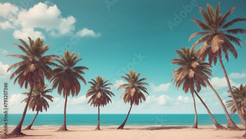 Classic Beach Aesthetic, Retro Toned Tropical Palm Trees. Seaside View. © xKas