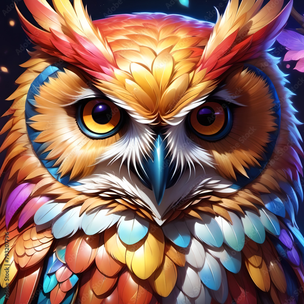 antasy Owl with rainbow feathers antasy Owl with rainbow feathers