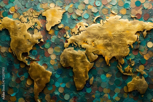 Colorful abstract map of the world splattered with vibrant paint.