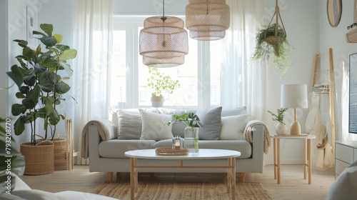 Bright and airy Scandinavian style living room with natural decor and modern furniture