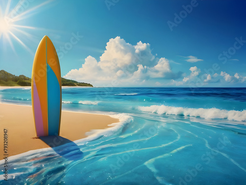 Summer theme with surfboard on a summer sea background.   © Natasa