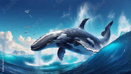 Dazzling  Exhilarating  Artistic  Captivating  and Unprecedented Illustration of Whale Aquatic Cinematic Adventure  Abstract D Wallpaper.