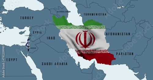 Crisis between Israel and Iran, map of states in the colors of national flags.
