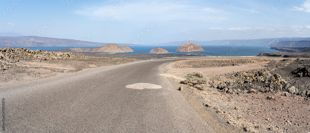 Panorama of Crater salt lake Assal, Djibouti