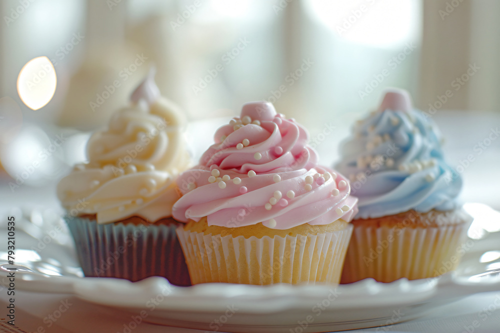 Cupcakes lying on the plate close-up photo background. Bakery desserts background. Cupcakes lying on the plate close-up photo background. Bakery desserts background.