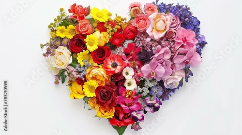A bouquet of flowers arranged in a heart shape. 