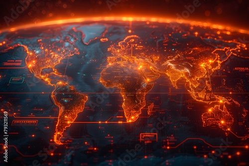 neon map digital technology, abstract dot point connect with gradient line and aesthetic Intricate wave line design , big data connection technology concept generative