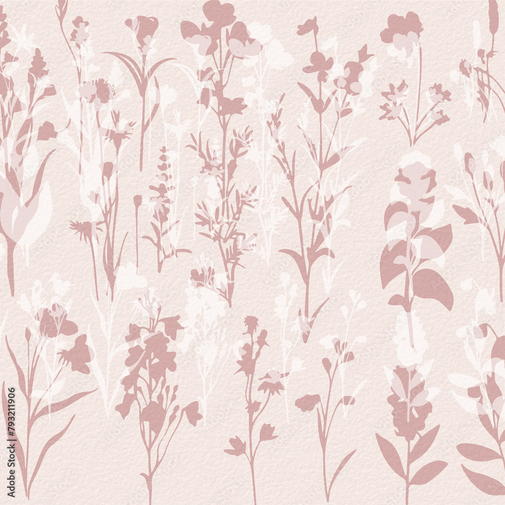 Delicate watercolor meadow flowers, botanical digital paper