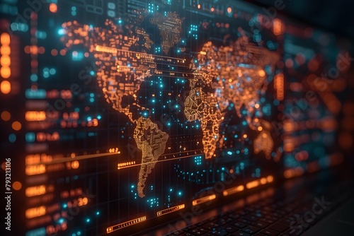 neon map digital technology, abstract dot point connect with gradient line and aesthetic Intricate wave line design , big data connection technology concept generative