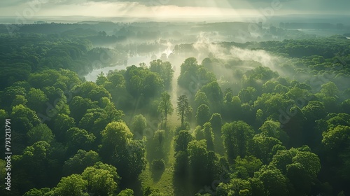  A lush, green forest teems with numerous trees beneath a sunlit sky, dotted with clouds