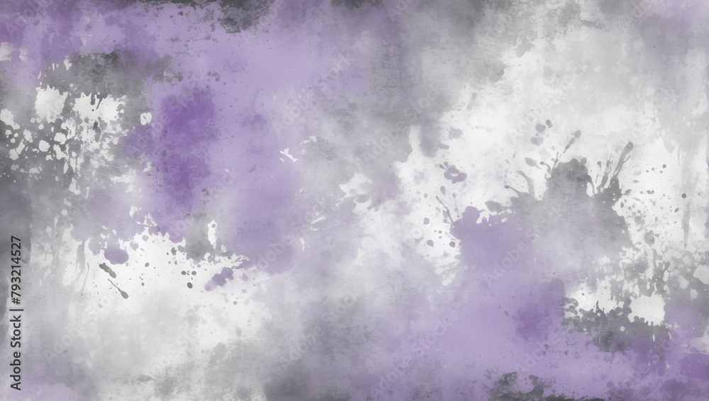 Grunge Background Texture with Lavender Paint Spatter and Silver, White, and Gray Grungy Textured Design