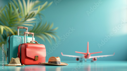 Plane, suitcase and travel bags. Travel Concept