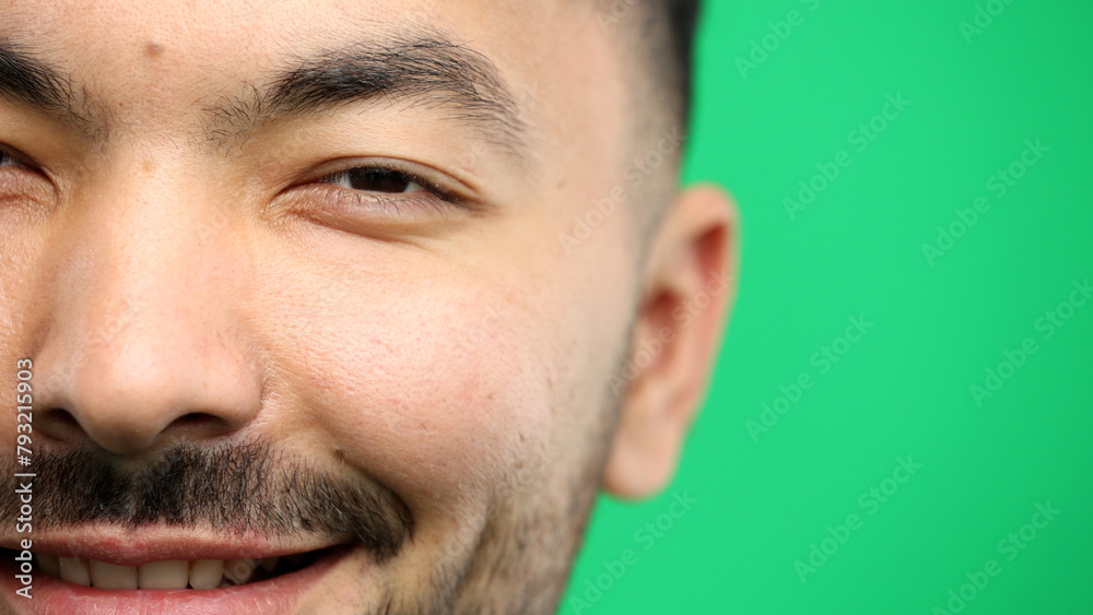 Man's eyes, close-up, on a green background Man's eyes, close-up, on a green background