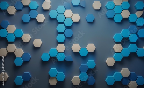 A Modern Aesthetic Display of Blue and White Hexagonal Shapes Arranged in a Creative Pattern on a Wall for Interior Design and Textural Visual Appeal