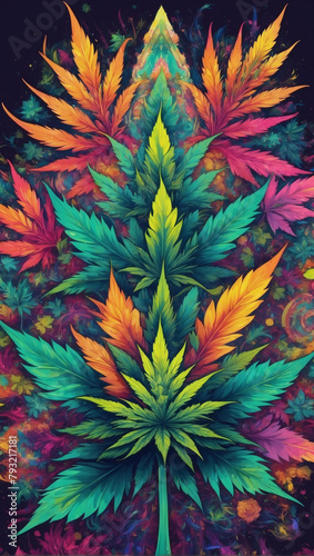 Groovy  Colorful Glitch Cannabis Kaleidoscope Art