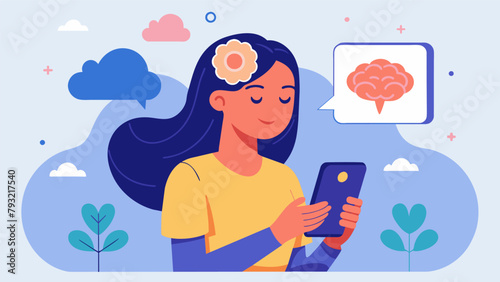 A woman uses a specialized app on her phone to practice brain training exercises strengthening her neural control and promoting mindfulness..