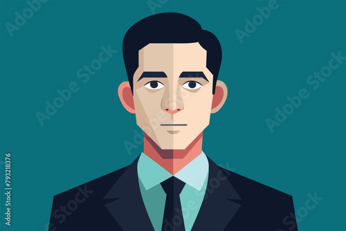 A minimalist flat vector portrait of a man dressed in a suit and tie, man on business, Simple and minimalist flat Vector Illustration