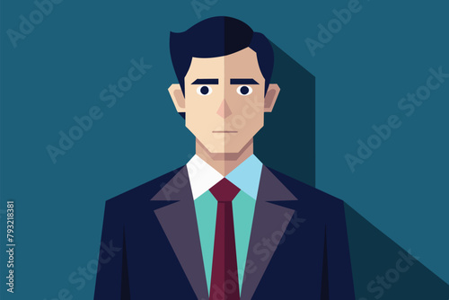 A man dressed in a suit and tie is standing in front of a wall, man on business, Simple and minimalist flat Vector Illustration