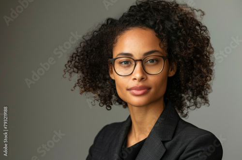 Confident, portrait and black woman lawyer in glasses on studio gray background for case or trial. Court, law firm or mission with serious attorney in suit for council, law or legal representation