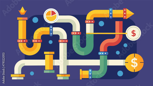 A series of pipes connecting to a main pipeline representing different passive income streams coming together to generate a steady flow of