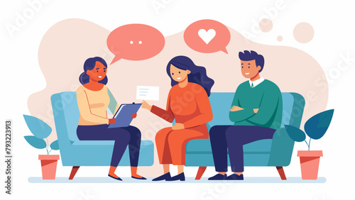 A couple in therapy discussing the impact of financial stress on their marriage and seeking help to improve their communication and support.